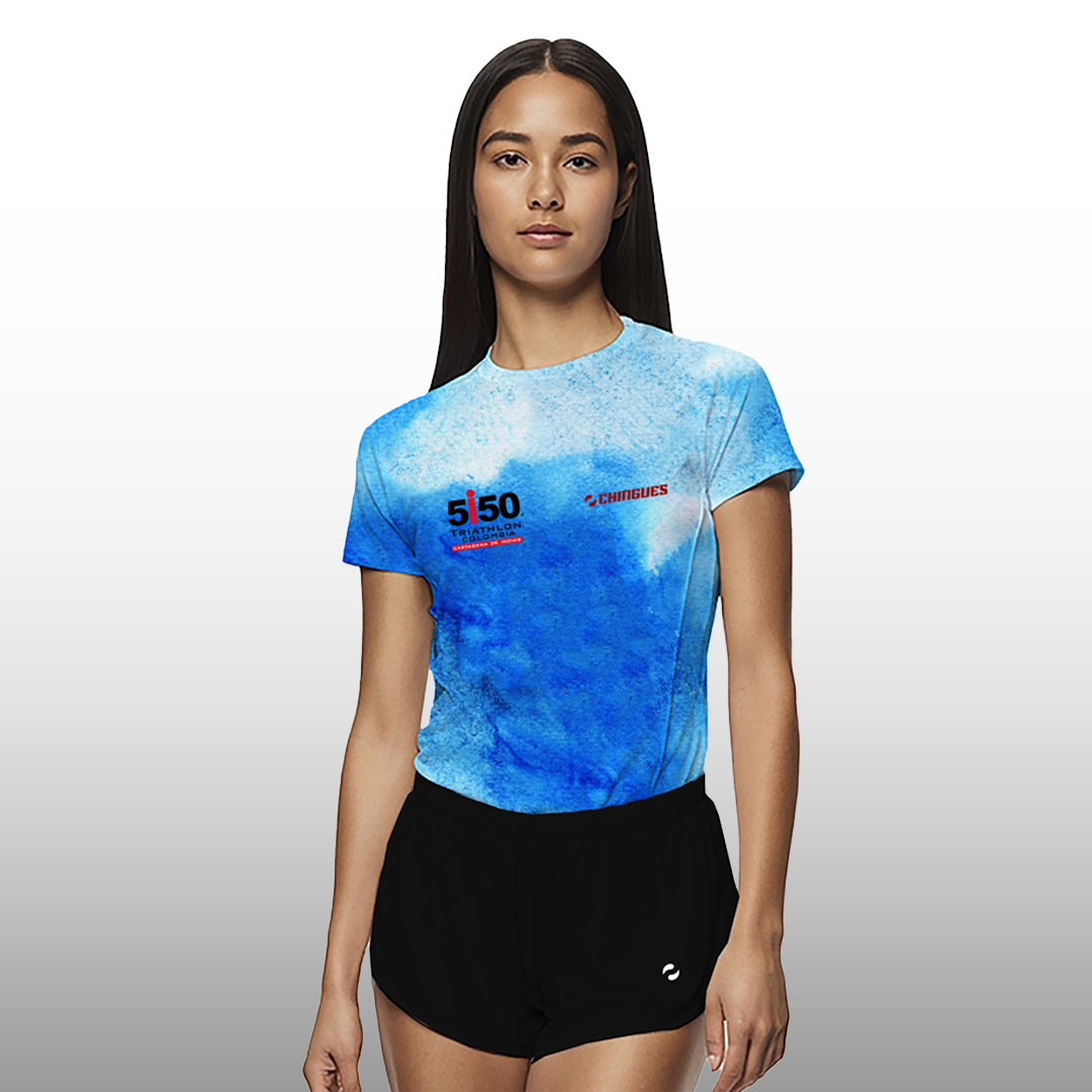 Outfit Running FRENTE PLANETA AZUL MANGAS 5150 DAMA FONDO DEGRADADO